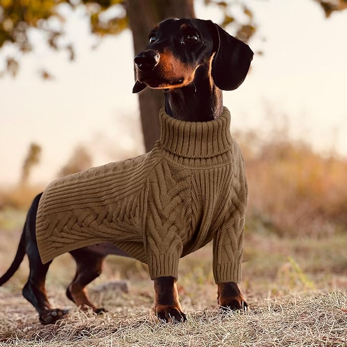 ASENKU Dog Sweater, Dog Sweaters for Medium Dogs, Warm Pullover Doggie KnitTurtleneck Warm Clothes for French Bulldog, Boston Terrier（Coffee, M）