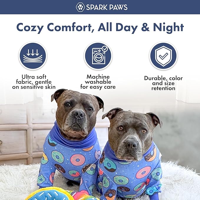 Spark Paws Dog Pajama, Dog Recovery Suit Male, Onesie, Ultra-Soft and 4-Way Stretch, for Small Medium and Large Breeds - Donuts - XL