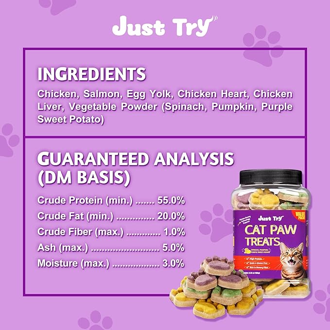 Just Try 6.35 oz Freeze Dried Cat Paw Treats Healthy Dog Training Treats High Protein Chicken Cat Snacks Low Calorie Pumpkin Treats Supports Immunity & Gut Healthy