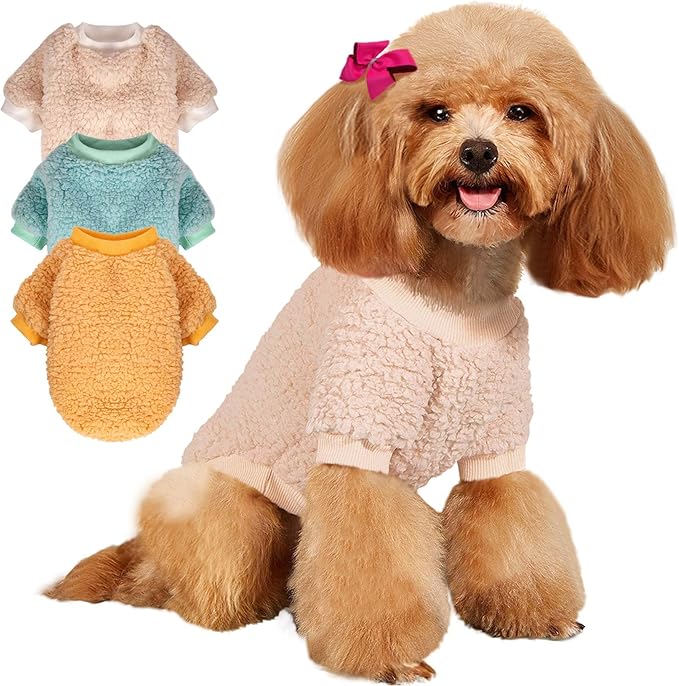 Dog Sweaters Clothes Coat for Small Dogs Boy or Girl Cat Puppy Coat Sweatshirts Soft Warm Fluffy Winter Jacket Apparels (Cream,Iceblue,Yellow, X-Small)