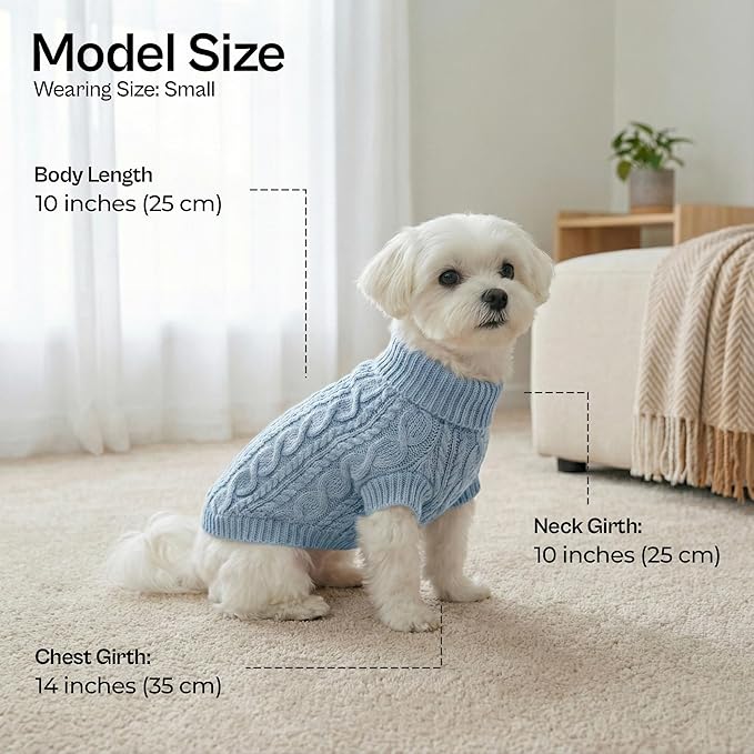Parisian Pet Christmas Dog Sweaters - Pull Over, Turtle Neck Blue Dog Sweater - Cable Knit Thick Puppy Sweater - Fall, Winter Christmas Pet Clothes - Flexible Arm Holes Sweaters for Small Dogs - XS