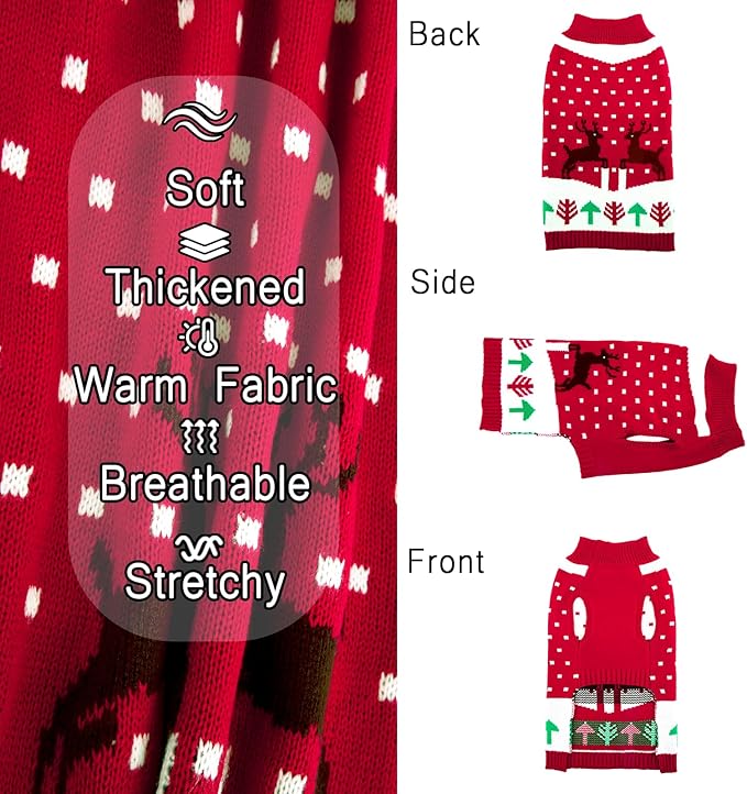 TONY HOBY Dog Christmas Sweater Knitted Warm Dog Sweatshirt, Puppy Cold Weather Pullover Classic Knitwear, Thick Warm Winter Pet Clothes, Doggy Winter Coat Small Doggie Sweater (XL, Red)