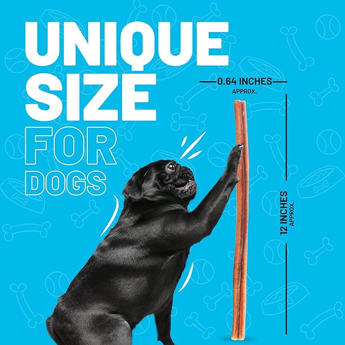 Sitka Farms Bully Sticks XL 12 inch - 12 Count - Long Lasting Dental Dog Treats for All Dogs and Puppies - Single Ingredient Bully Sticks for All Chewers - No Bones or Hide