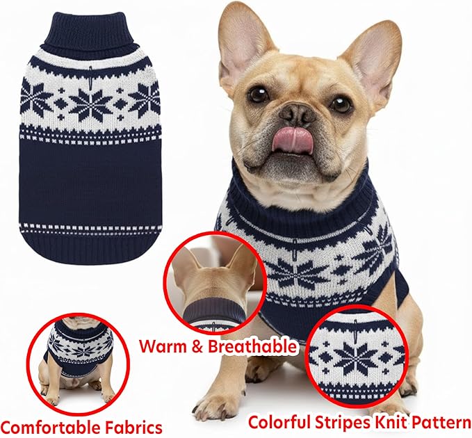 Grewear Colorful Stripes Pattern Pets Knit Sweater, Warm Comfortable Knit Sweater for Pets, Soft Cozy Winter Pet Clothes, Stylish Multi-Colored Sweater for Dogs & Cats Navy XXL