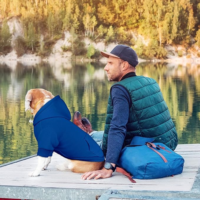 Dog Sweaters for Medium Dogs Dog Hoodie Pet Sweater Solid Soft Brushed Fleece Pet Clothes Hoodie Sweatshirt with Pocket(Blue-M)