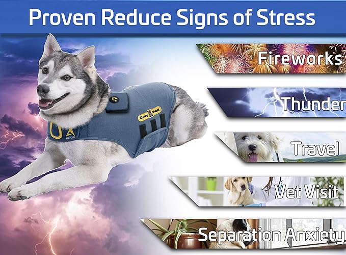 CozyVest® Dog Anxiety Vest 3-in-1 Music & Aromatherapy Shirt, Relaxing Sound & Essential Oils Jacket, Fireworks Thunder Separation & Thunderstorm Canine Stress Relief Coat (Gray, XXS [Up to 7 Lbs])