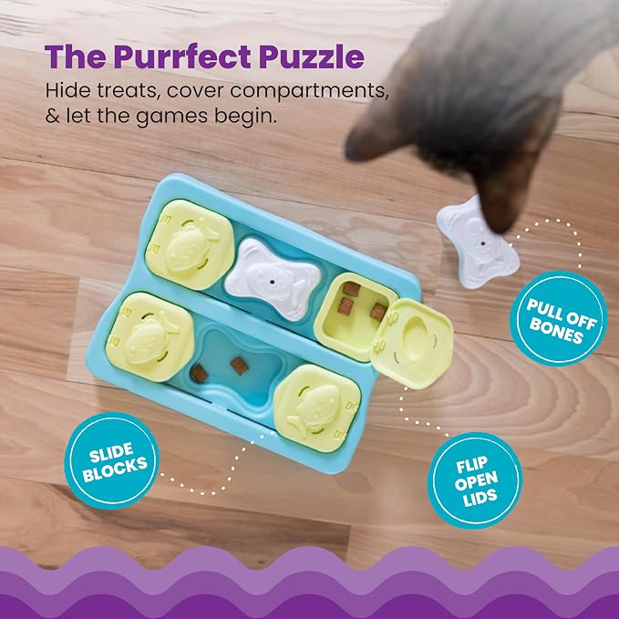 Catstages Nina Ottosson Kitty Cube Puzzle Cat Toy Treat Puzzle, 8.7" | Level 2 Intermediate, 10 Hidden Treat Cups, Problem Solving, Interactive Enrichment, Slow Feeder, Indoor Cats & Kittens