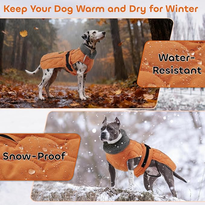 Dog Winter Jacket, Adjustable Water-Resistant Dog Warm Coat with Fleece Lining, Windproof Cold Weather Coats for Winter, Reflective Snow Jacket for Labrador Golden Retriever, NewOrange XL
