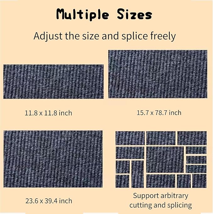 Cat -12"x39"Self-Adhesive Cat Scratching Carpet, Heavy-Duty Nail-Free Wall-Mounted Cat Activity Mat for Indoor Cats, Durable Pet Furniture for Kittens & Adult Cats （Dark Gray）