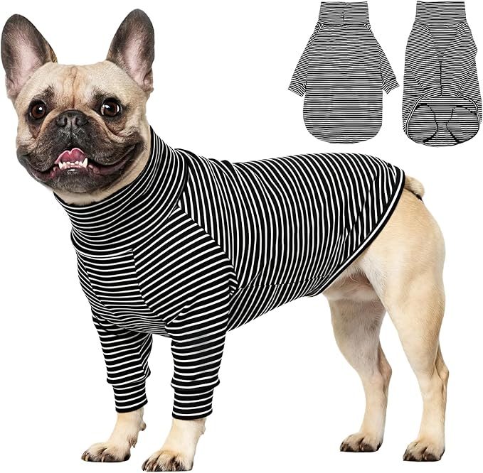 ROZKITCH Dog Fleece Sweater for Small Dogs Male Girl, Lightweight Shirt with Leash Hole, Soft Jumpsuit Loungewear for Indoor Outdoor Dailywear for Pug, Shih Tzu, Cocker Spaniel Blackwhite S