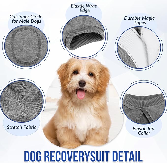 Lukovee Recovery Suit for Dogs, Onesie Surgery Recovery Suit for Female Male Dogs, Abdominal Wounds Cone E-Collar Alternative Prevent Licking Spay Recovery Suit (Grey,Small)
