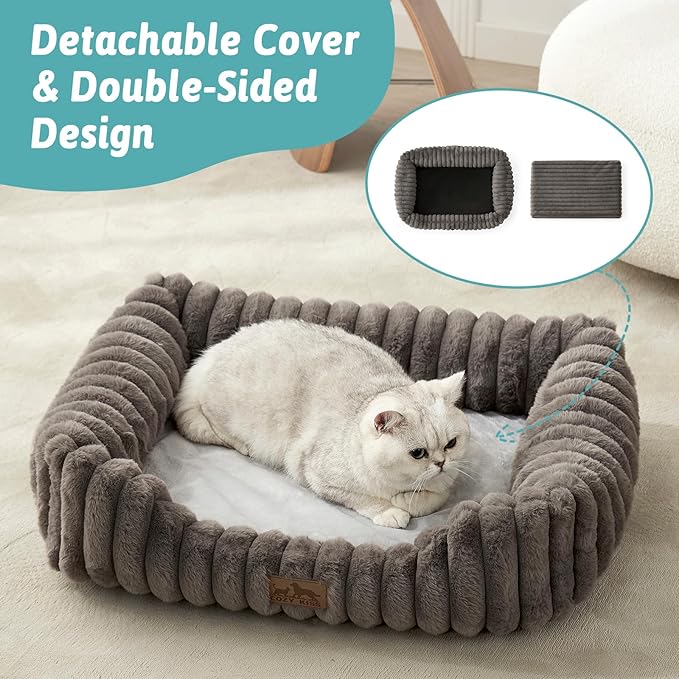 COZY KISS Orthopedic Dog Bed for Small Dogs & Cats - Washable Rectangle Pet Bed with Anti-Slip Bottom, Soft Calming Cat & Puppy Bed for Indoor Pets (25"x21"x6", Grey)