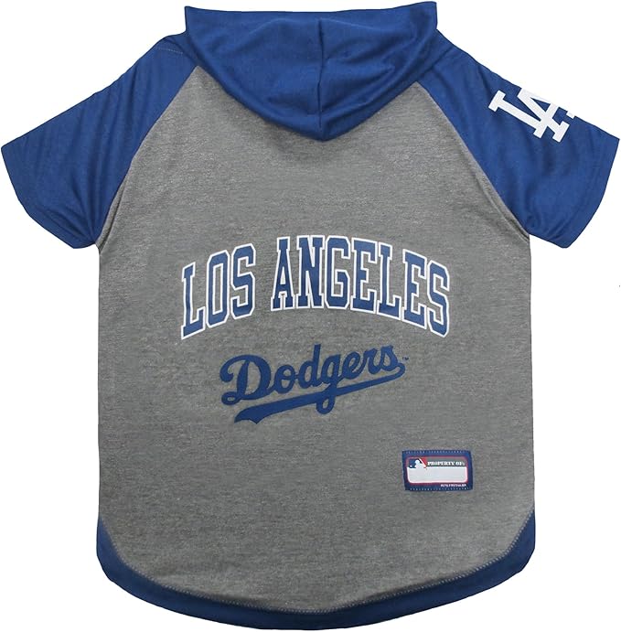 MLB Hoodie Shirt for Dogs & Cats - Los Angeles Dodgers Dog Hooded T-Shirt, Large. - MLB Team Color Hoody Vest for Baseball Fans
