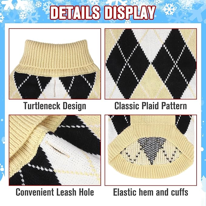 KOOLTAIL Dog Sweater, Knit Turtleneck Cold Weather Dog Sweaters for Small Medium Large Dogs, Soft Diamond Plaid Pullover Knitwear Dog Winter Warm Clothes, Pet Coat Puppy Sweater for Girls Boys L