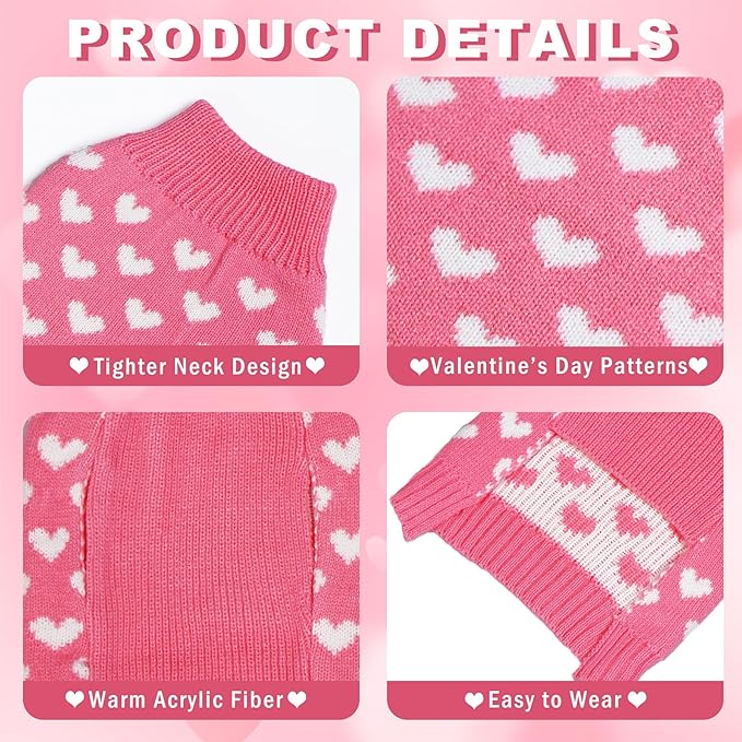 Valentines Dog Sweater, Dog Valentines Clothes Outfit Knitted Sweaters for Small Medium Large Dogs Pets (Pink Heart, Small)