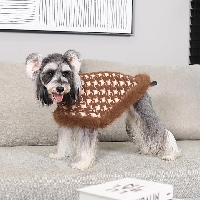 Dog Sweater Cloak, Pearl Cotton Bouclé Yarn Puppy Sweater, Cold Weather Coat Knitwear for Small Dogs, Classic Turtleneck Thick Dog Clothes with Thick Fluff DS-DP02M