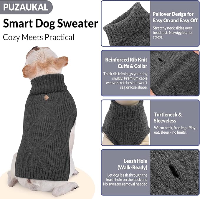 Dog Sweater Pullover, Cable Knit Dog Christmas Sweater, Dogs Sweaters for Small Medium Large Dogs with Harness Hole,Puppy Sweaters Boy Or Girl(Grey,XL)