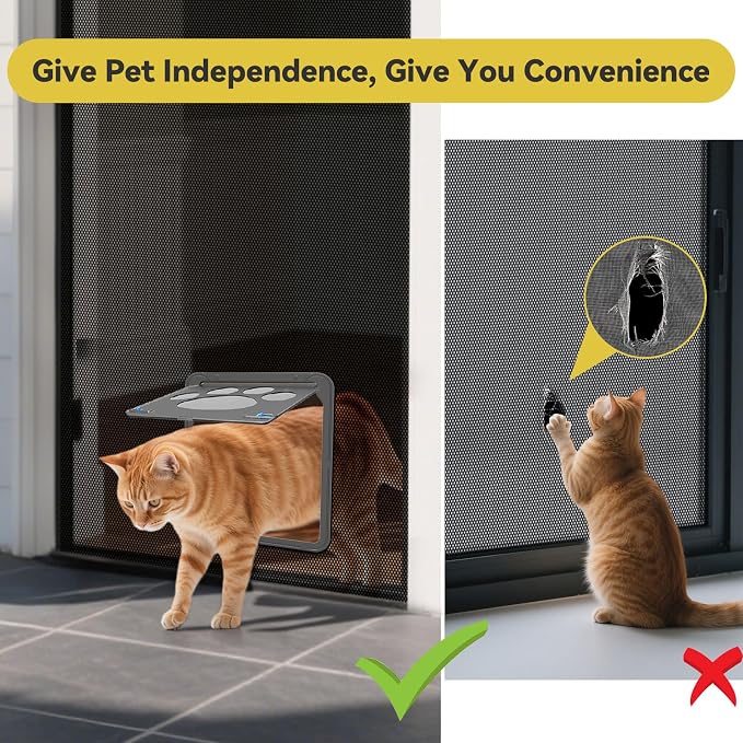 Dog Screen Door, 8"×10.2" Cat Door for Window Screen, Magnetic Closure Dual-Side Lockable Small Pet Door for Cats & Small Dogs, Easy to Install, Black