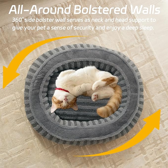 Dog Bed Medium Size Dogs, Washable Large Cat Beds for Indoor Cats with Anti-Slip Bottom, Supportive Soft Calming Sleeping Pet Bed for Puppy and Kitten, 25 inches, Grey