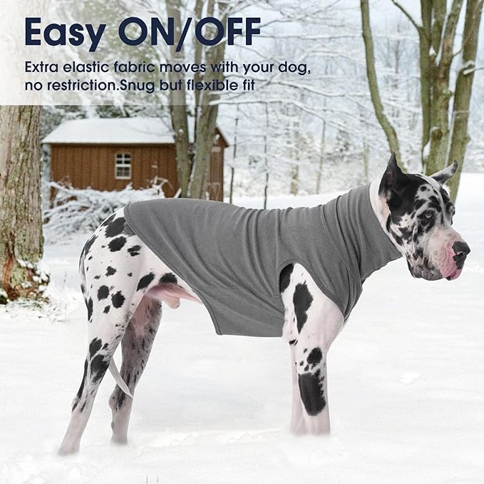 IECOii 4XL Dog Sweater - Stretch Fleece Sweater with Turtleneck,Grey,XXXX-Large, Warm Pullover Sweatshirt Pajamas for Indoor Sleeping/Outdoor Walking, Comfort Fit for Giant Breeds Like Great Dane