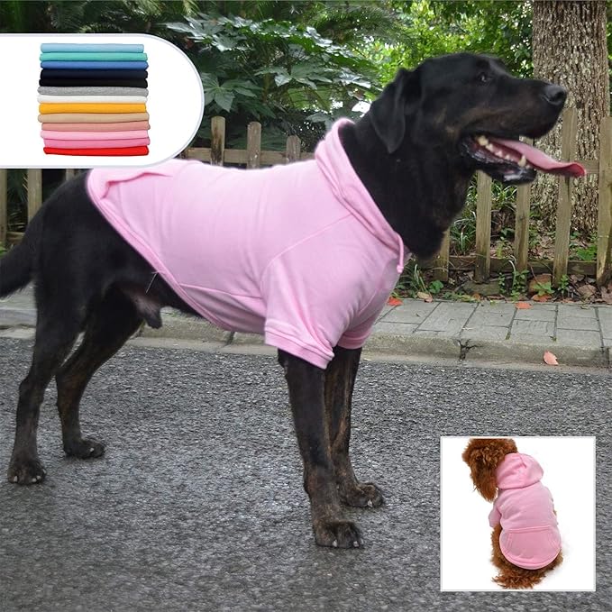 Lovelonglong Blank Basic Hoodie Sweatshirt for Dogs 100% Cotton Fits Small Medium Dachshund Large Dog Pink S