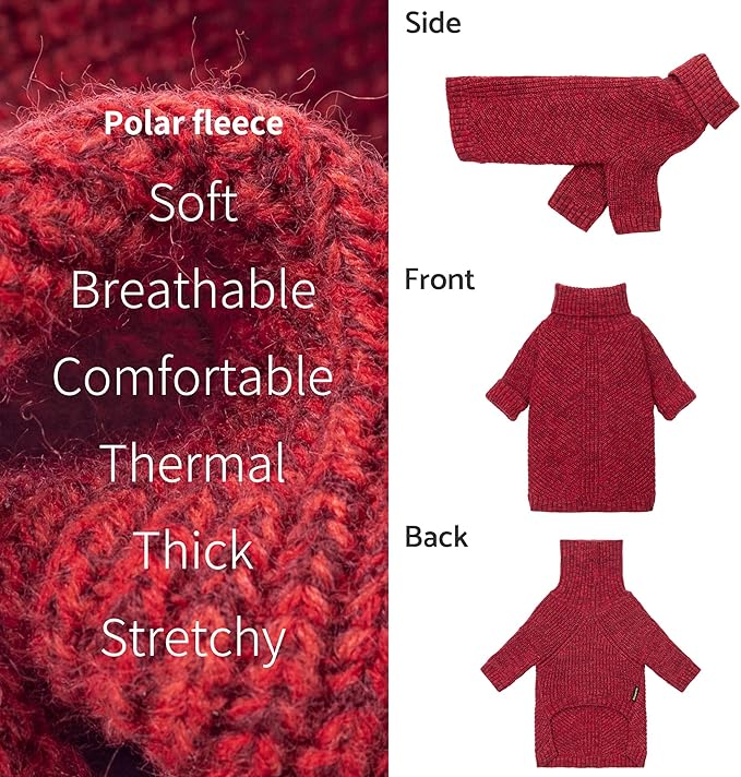 Fitwarm Knitted Turtleneck Dog Sweater, Thermal Dog Winter Clothes for Small Dogs Boy Girl, Holiday Pet Outfit, Heather Dark Red, XXL