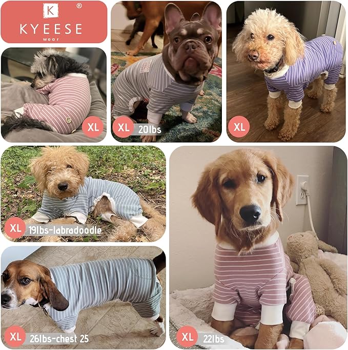 KYEESE Dog Pajamas, Striped Velvet Fleece Pet Jumpsuit, Soft Doggie Jammies, 4 Legs PJS Stretchable Dog Pajamas, Pet Costumes Comfortable Sleepwear for Small Dogs,Navy Blue Striped, X-Large