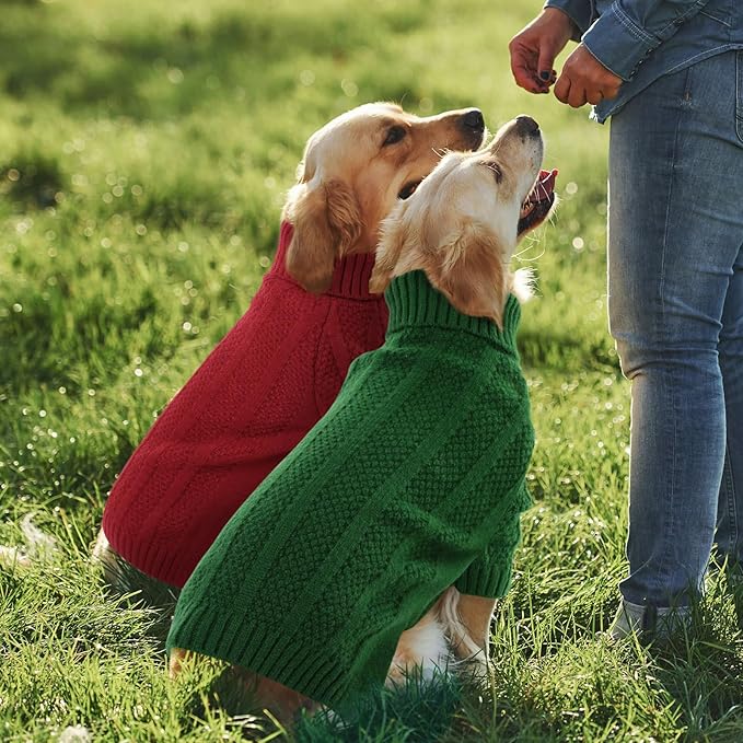 Queenmore XSmall Dog Sweater, Soft Knitted Dog Sweater Christmas Clothing, Turtleneck Pullover Puppy Sweaters for Dogs Girls Boys, Cozy Pet Knitwear for Teacup, Chihuahua(Green, XS)