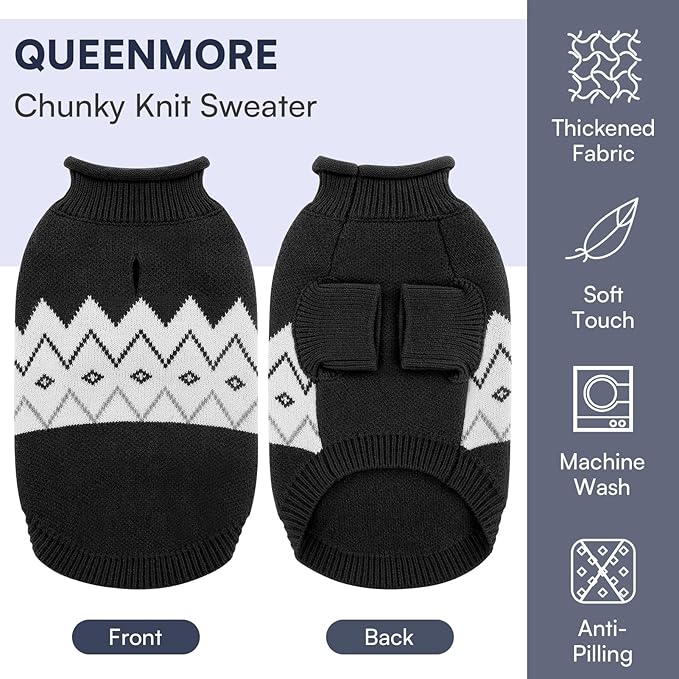 Queenmore Warm Dog Sweater, Soft Pet Knitwear, Knitted Pullover, Winter Pet Clothes for Small Medium Dogs Cats