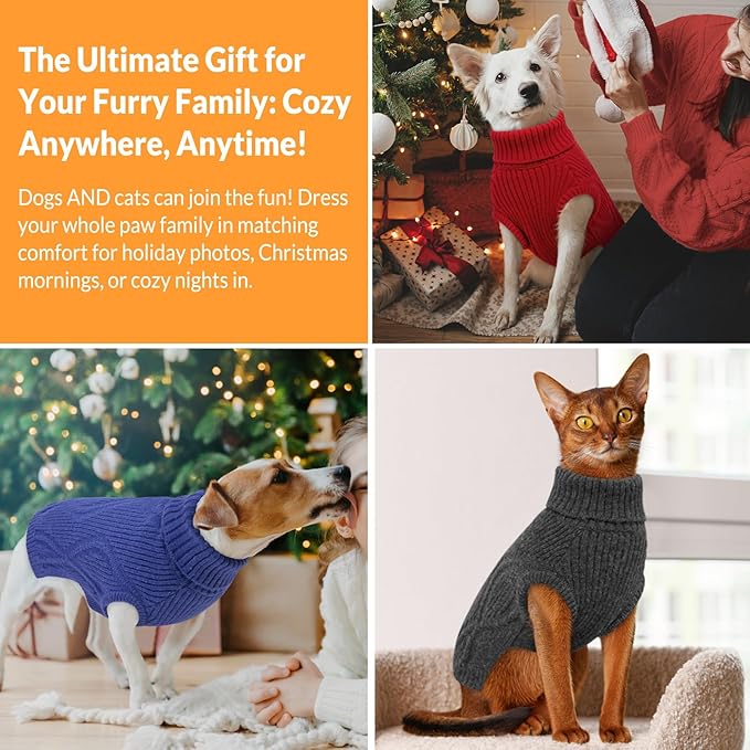 Dog Sweater Pullover, Cable Knit Dog Christmas Sweater, Dogs Sweaters for Small Medium Large Dogs with Harness Hole,Puppy Sweaters Boy Or Girl(Wine Red,L)