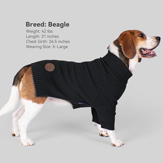 cyeollo Warm Stretchy Sweaters for Medium to Large Dogs Boy & Girl, Pullover Knitted Thermal Winter Big Dog Clothes with Sleeves Turtleneck Pet Beagle Border Collie Apparel, Black XXL