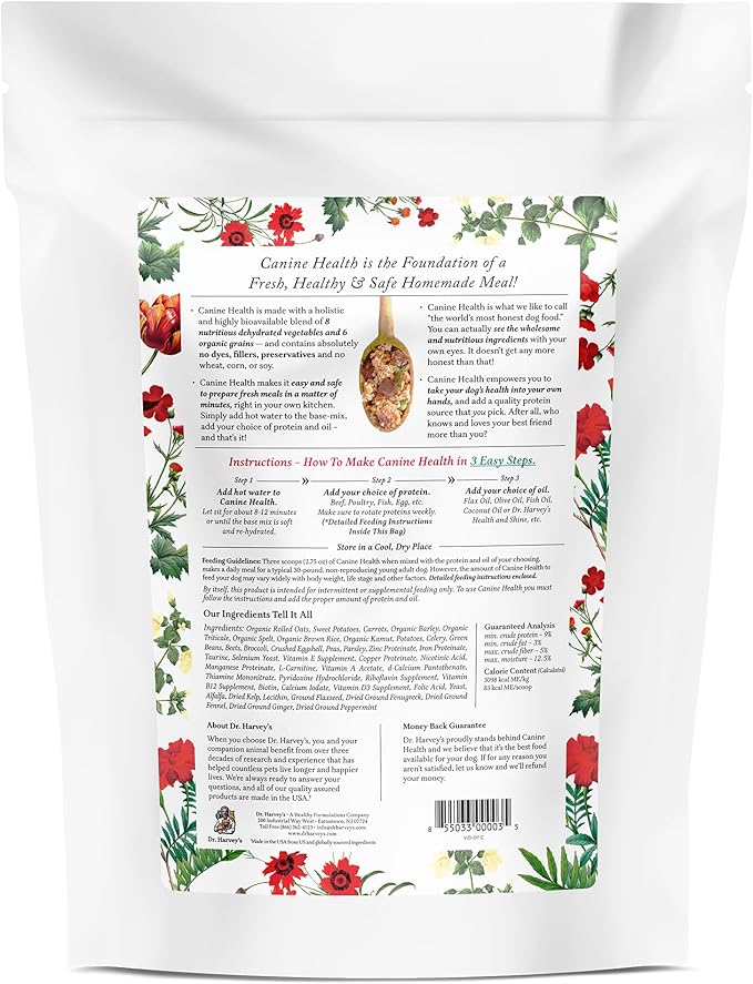 Dr. Harvey's Canine Health Miracle Dog Food, Human Grade Dehydrated Base Mix for Dogs with 9 Vegetables and 6 Organic Whole Grains (10 Pounds)