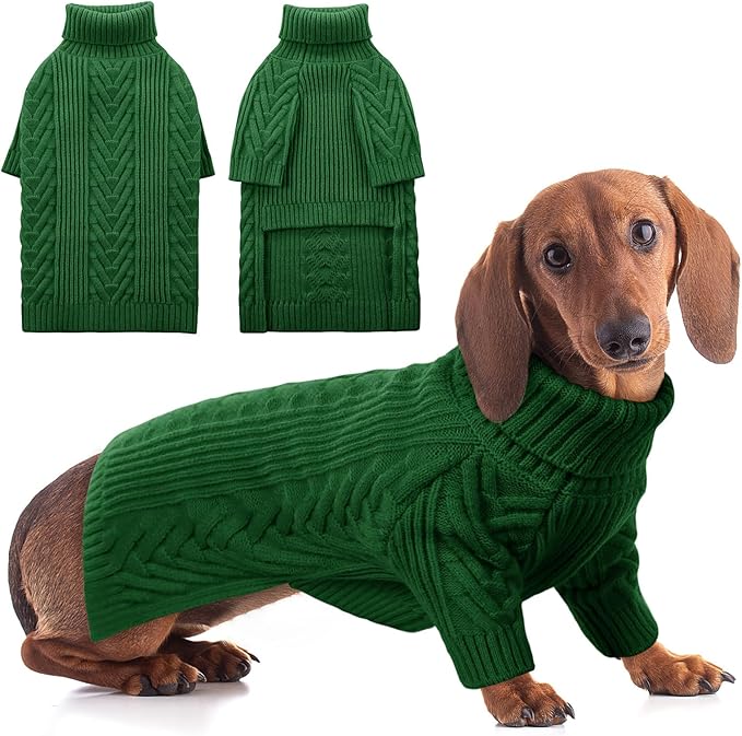 ASENKU Dog Sweater, Dog Sweaters for Medium Dogs, Warm Pullover Doggie KnitTurtleneck Warm Clothes for French Bulldog, Boston Terrier（Dark Green, L）