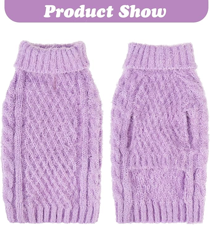 Turtleneck Small Dog Sweaters - Classic Cable Knitwear Winter Coat for Small Medium Dogs Male Female Puppy Dog Cold Weather Clothes Girls Boys, Purple, XS