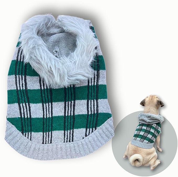 Cute Sweater for Dogs and Cats Soft Flannel Pet Outfit Warm and Cozy Animal Hoodie Small to Large Pet Clothes for Halloween Parties and Everyday Wear (Medium, Green Checkered with Hat)