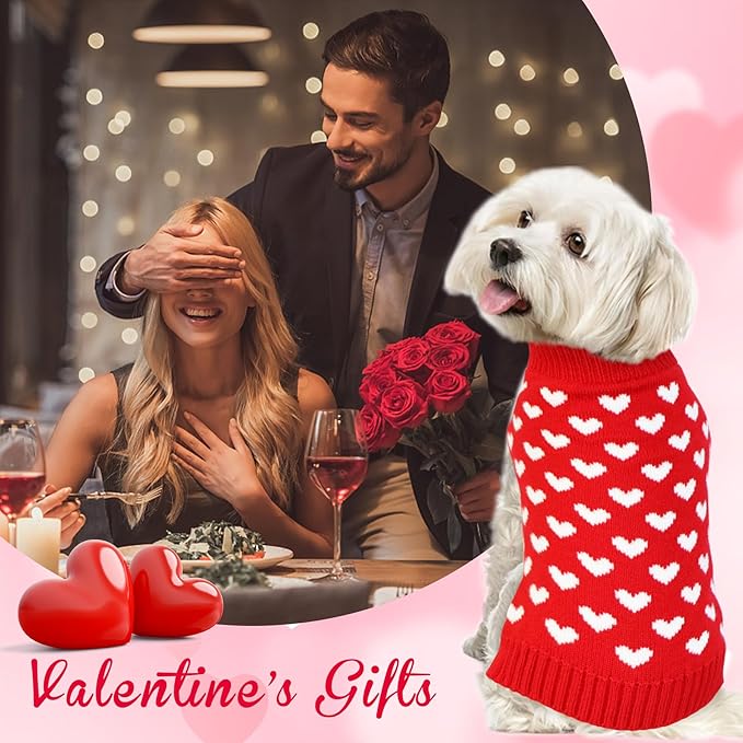 Valentines Dog Sweater, Dog Valentines Clothes Outfit Knitted Sweaters for Small Medium Large Dogs Pets (Red Heart, Large)