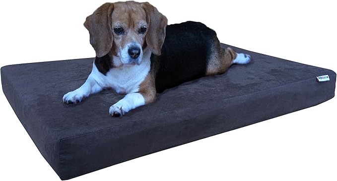 Dogbed4less Medium Large Orthopedic Dog Bed with Memory Foam for Pet, Waterproof Liner, Washable Microsuede Espresso Cover, 37X27X4 Inch