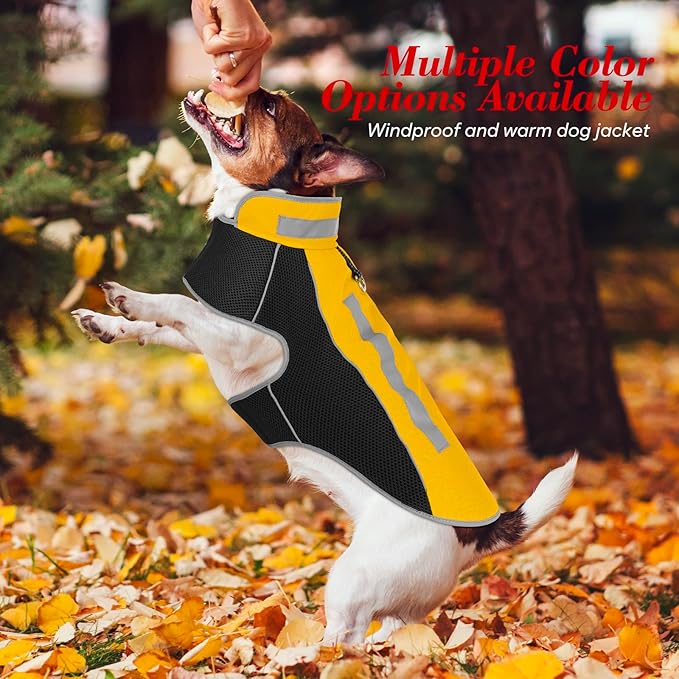 Small Dog Coat, Warm Dog Winter Jacket, Reflective Pet Jacket with Fleece Lined, Pet Clothes for Small Medium Dogs (Yellow, M)