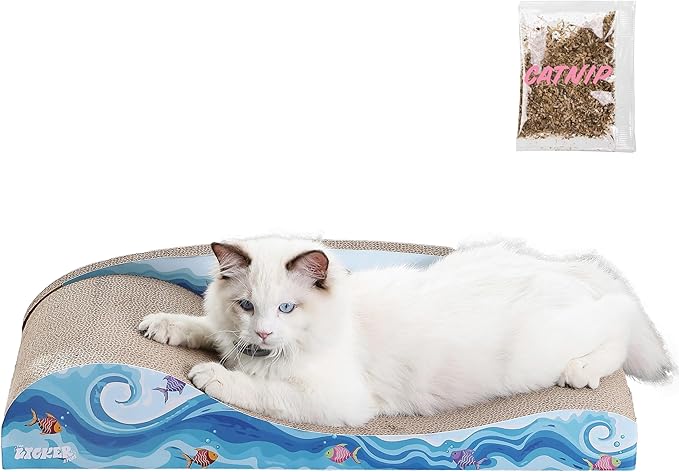 THE LICKER STORE CSR1002A Kokomo 23.75" Coastal Cardboard Lounge Bed Cat Scratcher with Catnip, Blue