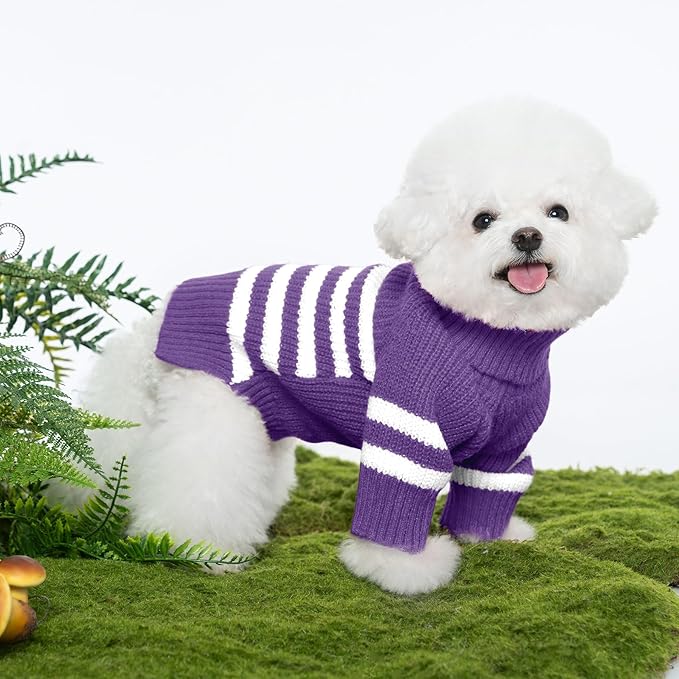 Haloumoning Small Dog Pullover Sweater, Striped Knitted Pet Sweaters for Fall Winter Dog Clothes, Turtleneck Thick Warm Clothes for Small Medium Large Dogs