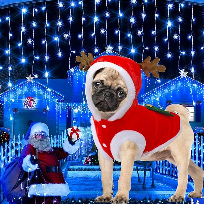 Dog Christmas Costumes, Pet Cold Weather Sweater Coat, Puppy Santa Claus Reindeer Outfit Winter Hoodie Warm Vest Clothes, Jumpsuit Apparel for Small Medium Dogs Cats Party Cosplay (X-Small)