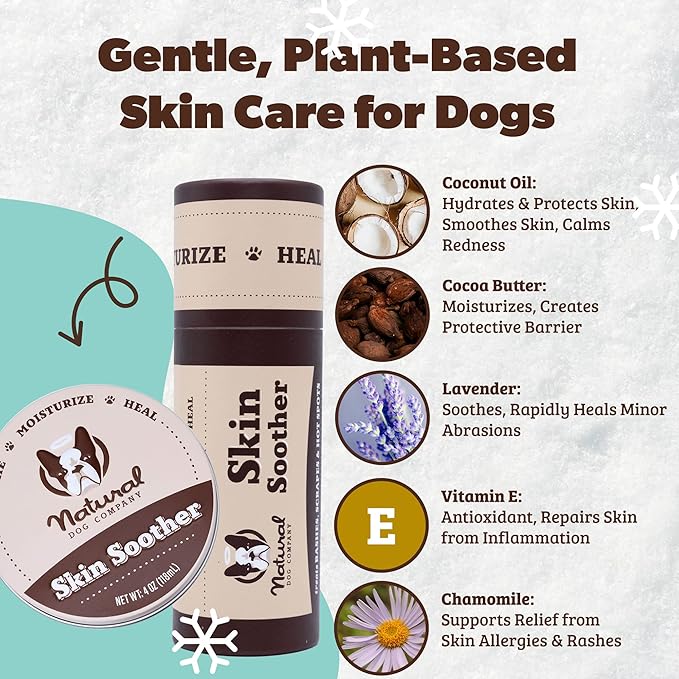 Natural Dog Company Skin Soother Travel Stick 4 Pack – Four 0.15 oz Pocket-Size Dog Skin Balms with Coconut Oil, Cocoa Butter, Calendula & Vitamin E – Helps Soothe Hot Spots, Redness & Irritated Skin