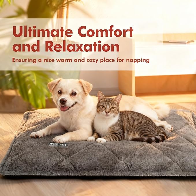 Mora Pets Self Heating Cat Bed Self Warming Cat Bed Thick Thermal Pet Bed Mat 24 x 18 Inches Removable Washable Cover for Outdoor Indoor Cats and Dogs Fur Grey Small