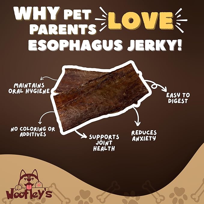 Woofley's - Esophagus Jerky (100 Count) - Gullet Sticks for Dogs - Safe Jerky Dog Chews - Easily Digestible Dog Chew Bully Sticks
