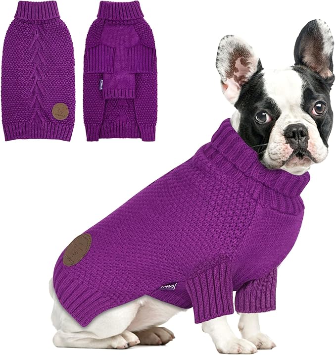 cyeollo Dog Sweater Pullover Turtleneck for Dogs Girl, Classic Knitwear Fall Winter Cold Weather Doggie Clothes Warm Pet Apparel Small Dog Sweaters, Purple S