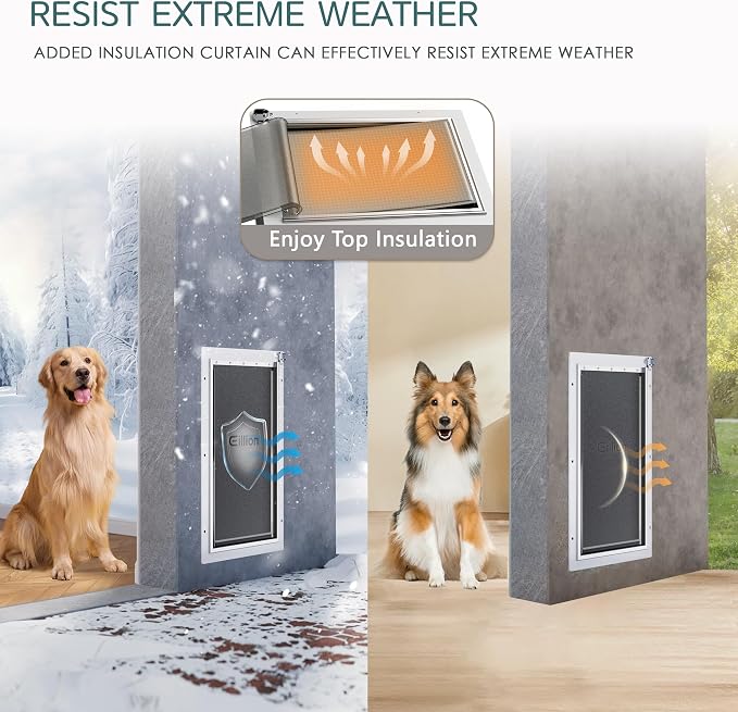 XL Pet Door for Wall Dog Door, 3-Flap XLarge Doggie Door for Exterior Wall, All-Metal Frame and Telescoping Tunnel,Pets Up to 220 Lb (Extra Large Size)