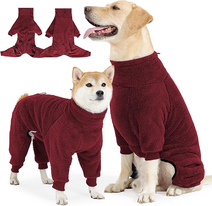 Dog Winter Coat, Warm Fleece Jacket, Windproof Pullover Jumpsuit, Full Body Dog Pajamas Onesie, Cold Weather Clothes for Medium Large Dog