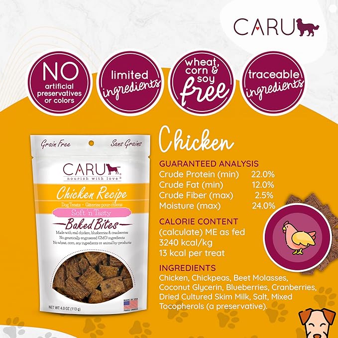 CARU - Soft 'n Tasty Baked Bites - Chicken Bites Dog Treats - Flavorful Training Treats - 4 oz