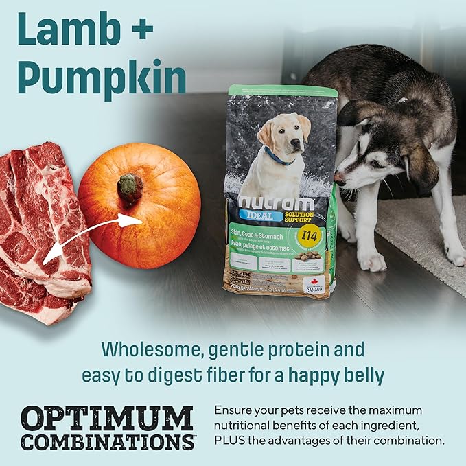 I14 Puppy Dog Food with Lamb & Brown Rice - Skin, Coat & Sensitive Stomach Dog Food with Pumpkin, Omega-3 Rich Salmon Oil & Flaxseed for Shiny Coat & Immunity - Chicken Free Puppy Food (25 lb)