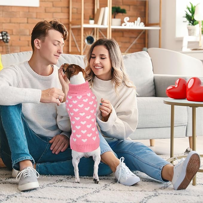 Valentines Dog Sweater, Dog Valentines Clothes Outfit Knitted Sweaters for Small Medium Large Dogs Pets (Pink Heart, Small)